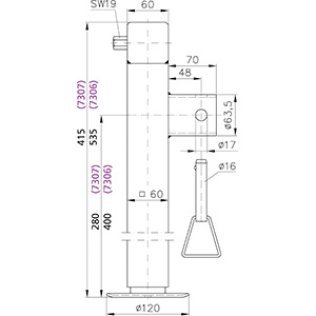 Béquille Hauteur 40cm avec écrou 19