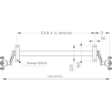 Essieu non freine 500kg 4TR115 sur mesure